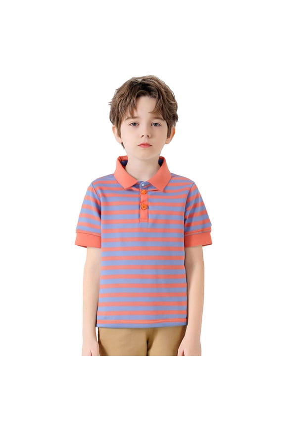 Toddler Boys Striped Polo Shirt Short Sleeved Undershirt School Uniform, Pink