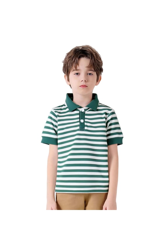 Toddler Boys Striped Polo Shirt Short Sleeved Undershirt School Uniform, Sizes 4-5Y