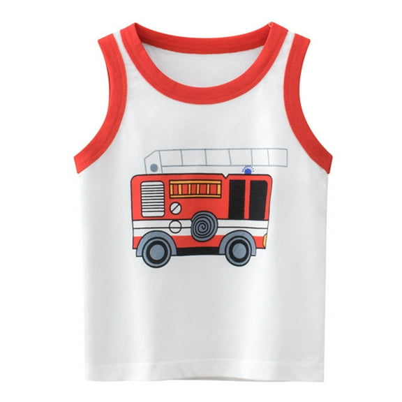 Hiijoy Toddler Boys Summer Casual Tank Top Cartoon Print Cotton Sleeveless Tops, White