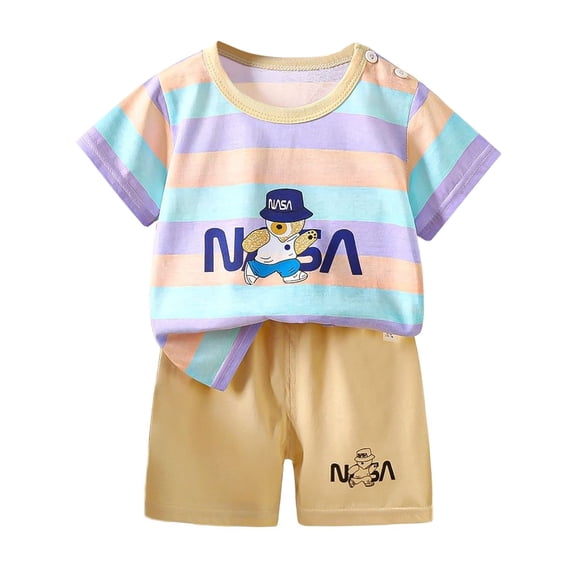 Hiijoy Toddler Boys Summer Outfits Cartoon Print Short Sleeve T-Shirt Shorts Set, Sizes 3M-6Y