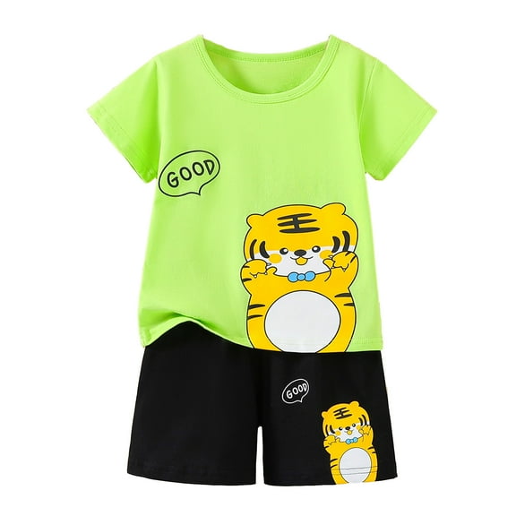 Hiijoy Toddler Boys Summer Outfits Cartoon Tiger Print Short Sleeve T Shirt Shorts Set, Sizes 3-4T