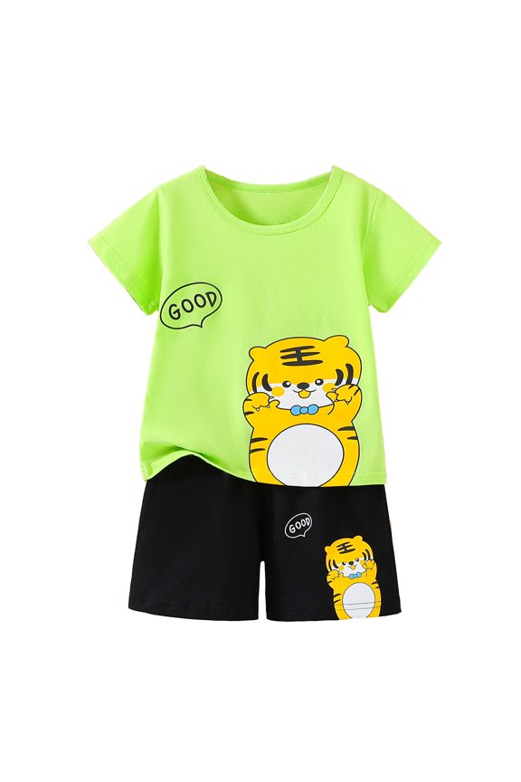 Toddler Boys Summer Outfits Cartoon Tiger Print Short Sleeve T Shirt Shorts Set, Sizes 3-4T