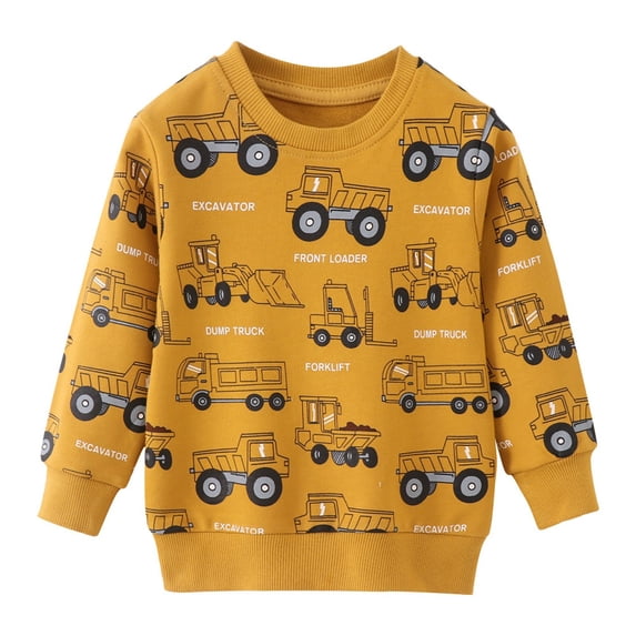 Hiijoy Toddler Boys Sweatshirts Fall Crewneck Long Sleeve Pullover Sweatshirt with Allover Print, Sizes 2-8