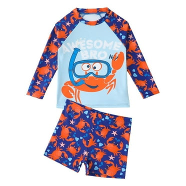 Hiijoy Toddler Boys Swimsuit Long Sleeve Graphic Rashguard UPF50+ Bathing Suit, 2-Piece