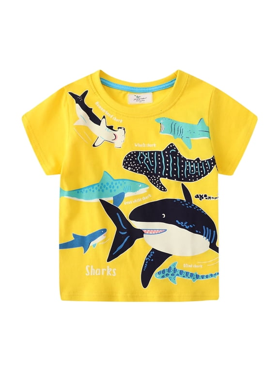 Toddler Boys T-Shirt Shark Print Short Sleeve Cotton Graphic Tee Causal T Shirt