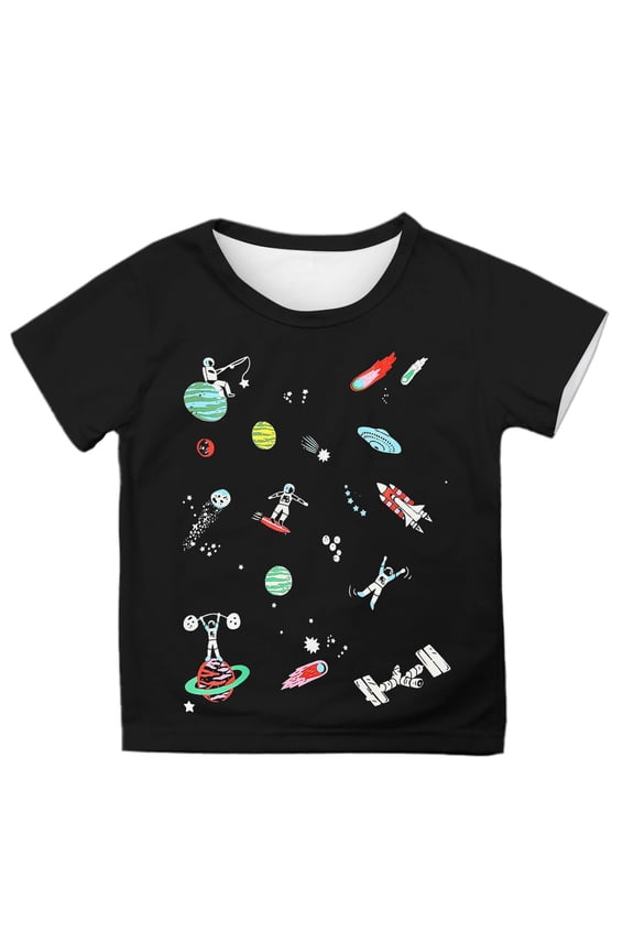 Toddler Boys T Shirt Space Theme Short Sleeve Graphic T-Shirt, Sizes 3-13