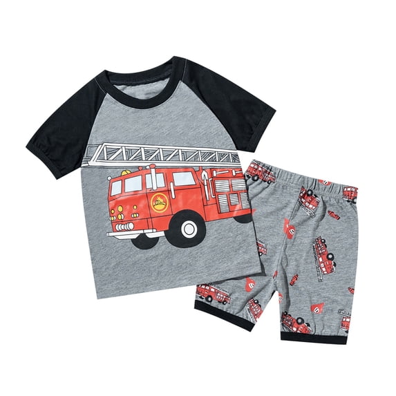 Hiijoy Toddler Boys Truck Print Cotton Short Sleeve Tee Shirt & Shorts Outfits, Sizes 2-8