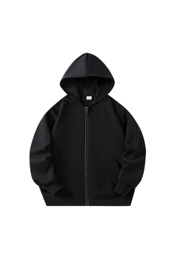 Toddler Boys Zipper Hoodie Solid Casual Active Hooded Sweatshirt Jacket, Black