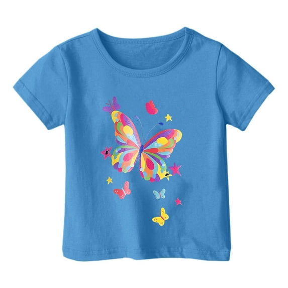 Hiijoy Toddler Girl's Tshirt Butterfly Print Short Sleeved T-Shirt Summer Casual Tee Shirt