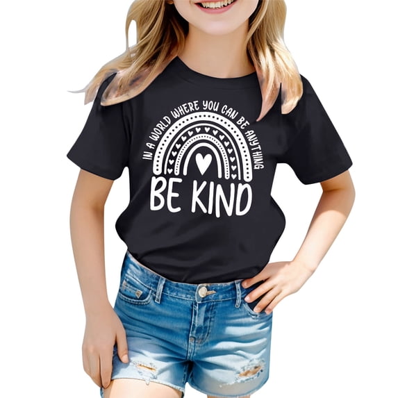Hiijoy Toddler Girl's T Shirt Rainbow Print Short Sleeve Tshirt Breathable Fashion T-Shirt