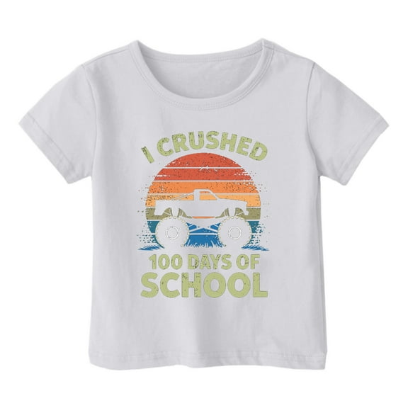 Hiijoy Toddler Girls 100 Days of School T Shirt Letter Print Short Sleeved Graphic T-Shirt