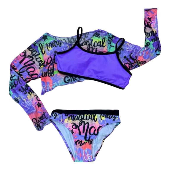 Hiijoy Toddler Girls 3 Piece Swimsuit Letter Print Bikini Set with Crop Top Bathing Suit