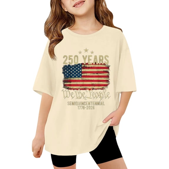 Hiijoy Toddler Girls 4Th of July T-Shirt Short Sleeve Crew Neck T Shirt Tee, Sizes 3-4