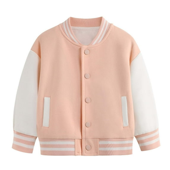 Hiijoy Toddler Girls Baseball Jacket Kids Casual Long Sleeved Coat Outerwear Bomber Jacket