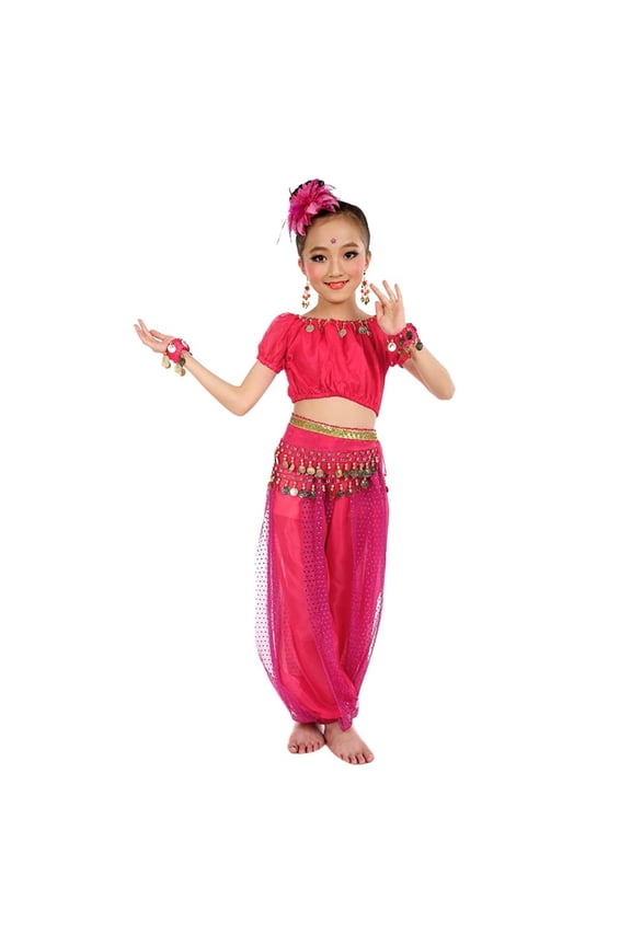 Toddler Girls Belly Dancing Clothes Set Stage Performance Sequin Outfits, Sizes 4-5T