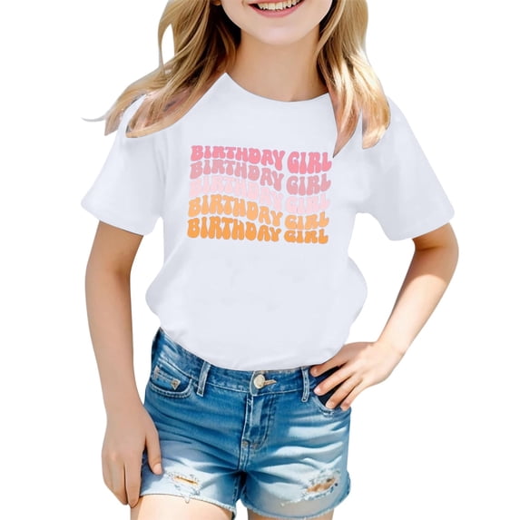 Hiijoy Toddler Girls Birthday T Shirt Letter Print Short Sleeve Round Neck Summer T-Shirt