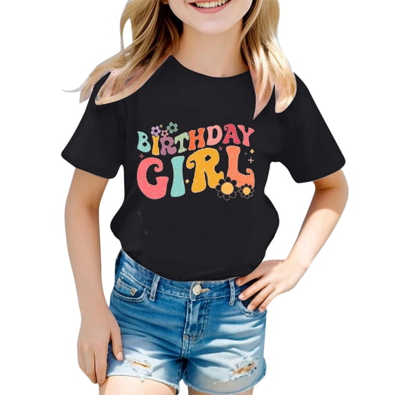 Hiijoy Toddler Girls Birthday T Shirt Letter Print Short Sleeve Leisure Tshirt, Sizes 1-13
