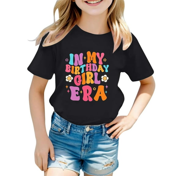 Hiijoy Toddler Girls Birthday T Shirt Letter Print Short Sleeve Summer T-Shirt, Sizes 1-13
