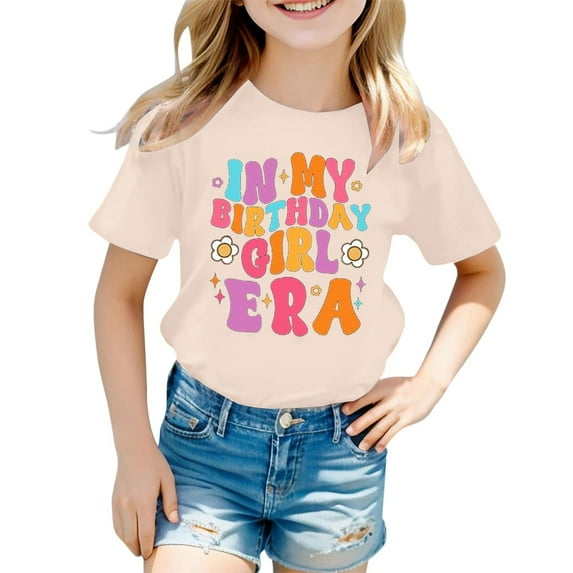 Hiijoy Toddler Girls Birthday T Shirt Letter Print Short Sleeve Summer T-Shirt, Sizes 1-13