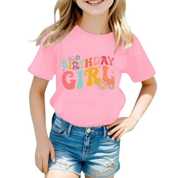 Hiijoy Toddler Girls Birthday T Shirt Letter Print Short Sleeves T-Shirt Tee, Sizes 1-13