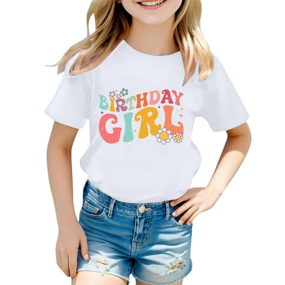 Hiijoy Toddler Girls Birthday T Shirt Letter Print Short Sleeves T-Shirt Tee, Sizes 1-13