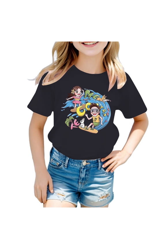 Toddler Girls Cartoon Graphic Short Sleeve T-Shirt Summer Casual T-Shirt, Sizes 1-13