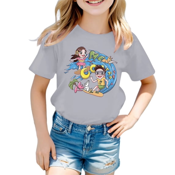 Hiijoy Toddler Girls Cartoon Graphic Short Sleeve T-Shirt Summer Casual T-Shirt, Sizes 1-13