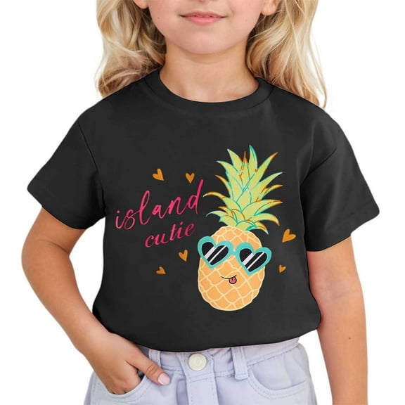 Hiijoy Toddler Girls Casual T-Shirt Cartoon Pineapple Short Sleeved T Shirt, Sizes 3-13