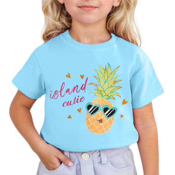 Hiijoy Toddler Girls Casual T-Shirt Cartoon Pineapple Short Sleeved T Shirt, Sizes 3-13