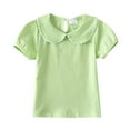 thumbnail image 1 of Hiijoy Toddler Girls Casual T-Shirt Solid Short Sleeve Peter Pan Collar T Shirt Cute Tee, 1 of 6