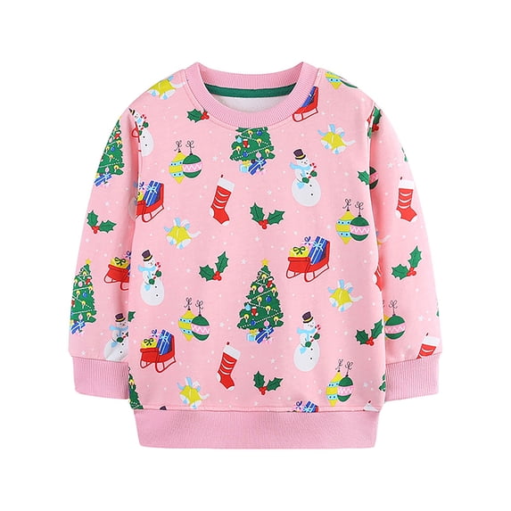 Hiijoy Toddler Girls Christmas Sweatshirt Cute Graphic Crewneck Pullover Sweatshirts, Pink