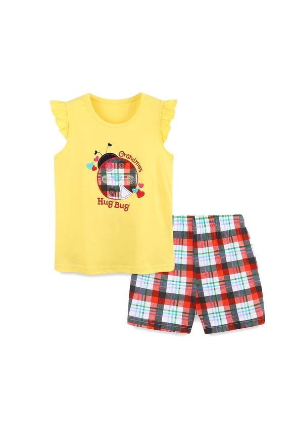Toddler Girls Cotton Outfits Summer Ladybug Print Tank Top Shorts Set, Sizes 3-4T