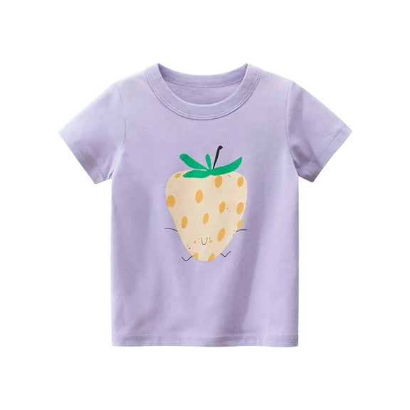Hiijoy Toddler Girls Cotton T Shirt Strawberry Print Short Sleeve T-Shirt, Sizes 2-10