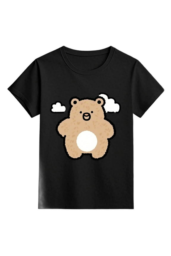 Toddler Girls Cute Bear Print Short Sleeve Crewneck T-Shirt Summer Tee, Sizes 1-13