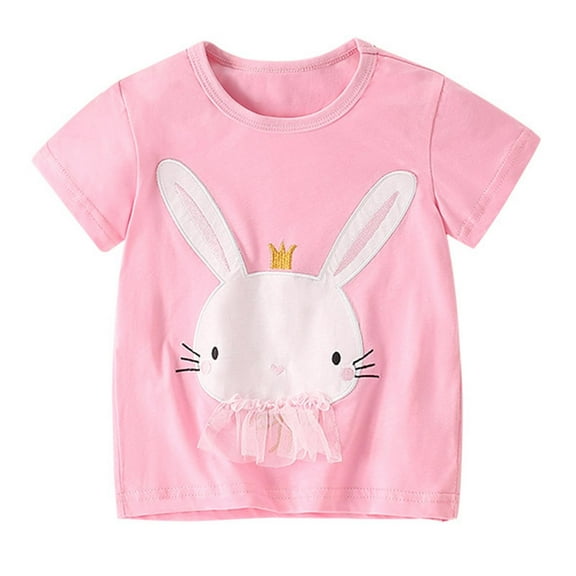 Hiijoy Toddler Girls Bunny Print Cute T-Shirt Summer Short Sleeve T Shirt, Sizes 18M-8Y