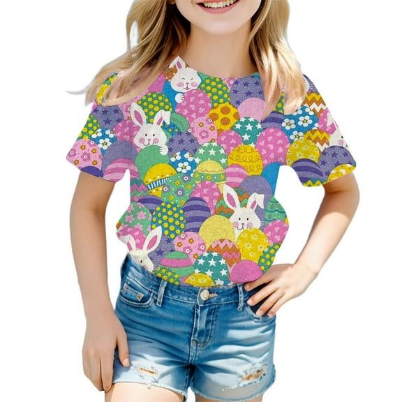 Hiijoy Toddler Girls Easter T-Shirt Cute Short Sleeve Casual Loose T Shirt, Sizes 3-13