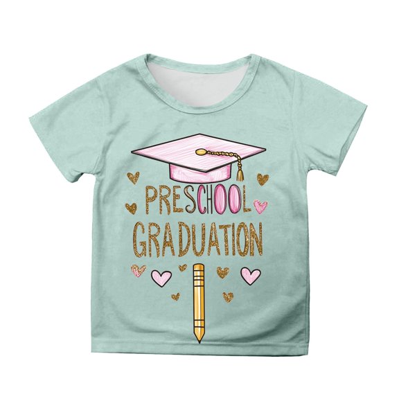 Hiijoy Toddler Girls Graduation Graphic Tee Short Sleeve Round Neck T-Shirt, Sizes 3-13
