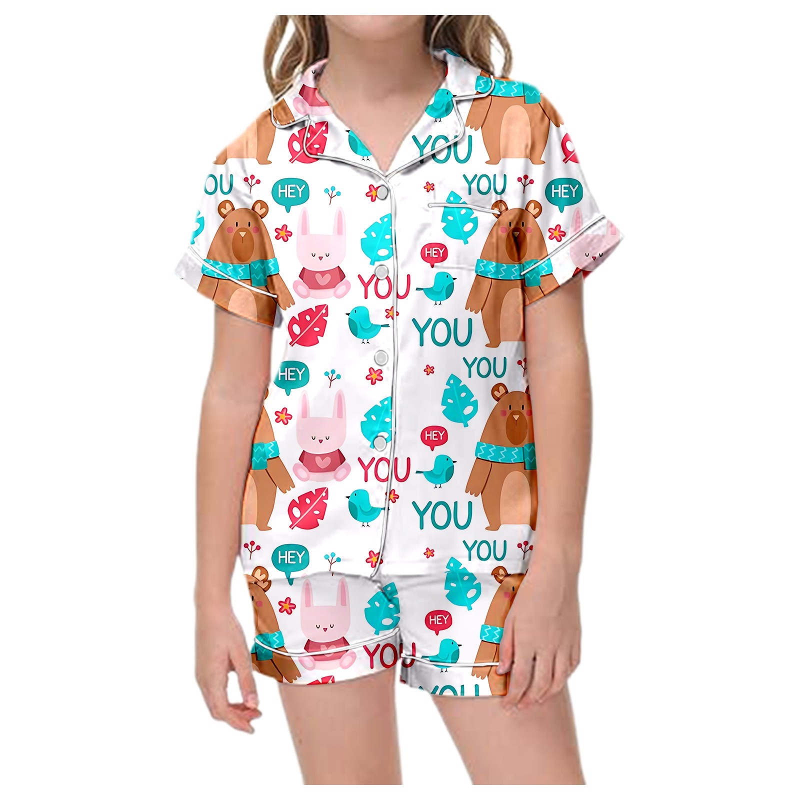 Hiijoy Toddler Girls Graphic Pajamas Snug Fit Short Sleeve Button Shirt ...