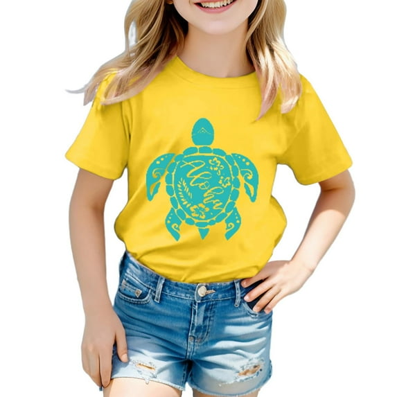 Hiijoy Toddler Girls Graphic T Shirt Turtle Print Short Sleeved Crew Neck Tee Shirt Top