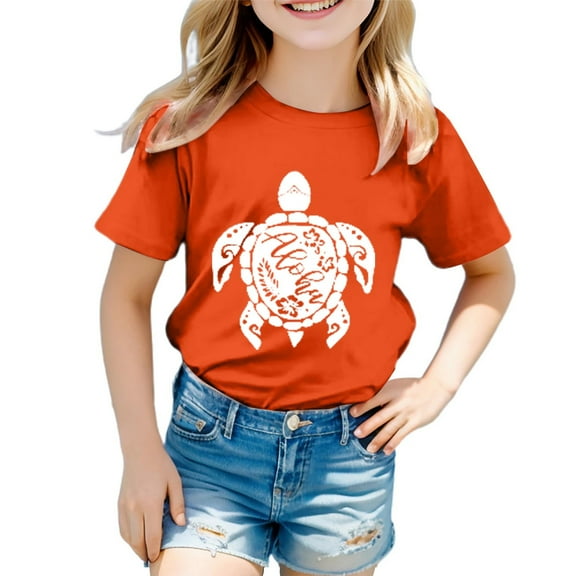 Hiijoy Toddler Girls Graphic T Shirt Turtle Print Short Sleeved Crew Neck Tee Shirt Top
