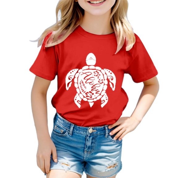 Hiijoy Toddler Girls Graphic T Shirt Turtle Print Short Sleeved Crew Neck Tee Shirt Top