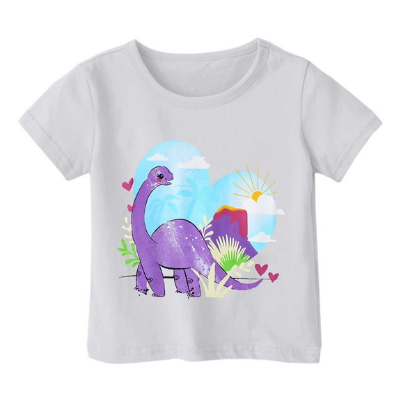 Hiijoy Toddler Girls Graphic Tee Cartoon Dinosaur Short Sleeve T-Shirt Summer Casual T Shirt