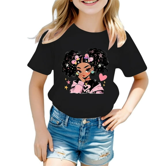 Hiijoy Toddler Girls' Graphic Tee Cartoon Print Short Sleeved T Shirt Summer Casual Tshirt