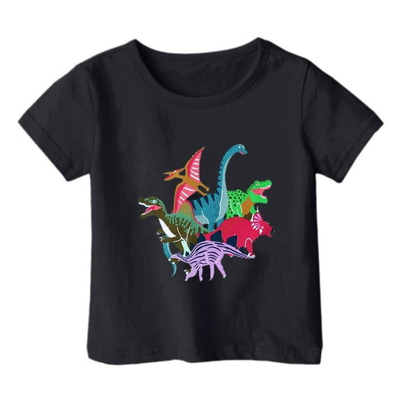 Hiijoy Toddler Girls Graphic Tshirt Dinosaur Print Short Sleeve Kids Unisex Casual T-Shirt