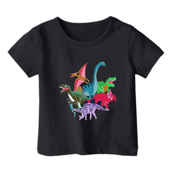 Hiijoy Toddler Girls Graphic Tshirt Dinosaur Print Short Sleeve Kids Unisex Casual T-Shirt