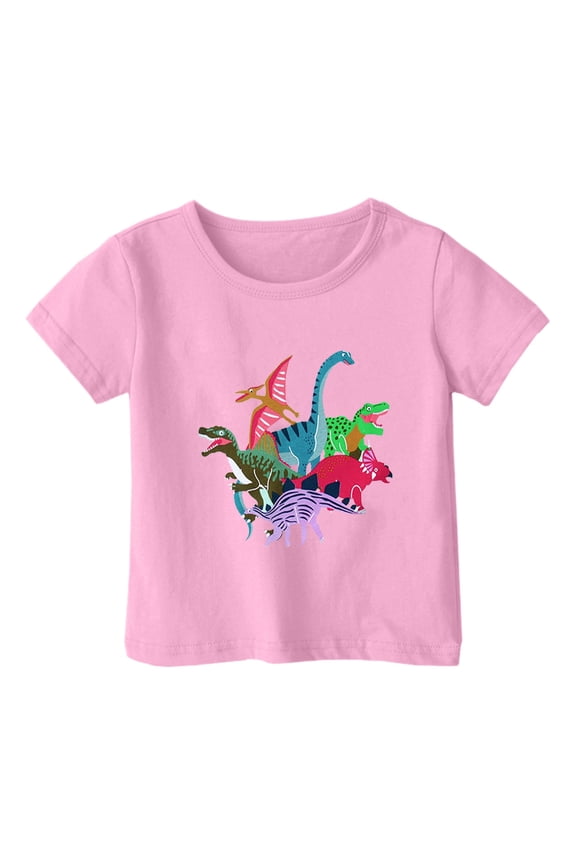Toddler Girls Graphic Tshirt Dinosaur Print Short Sleeve Kids Unisex Casual T-Shirt