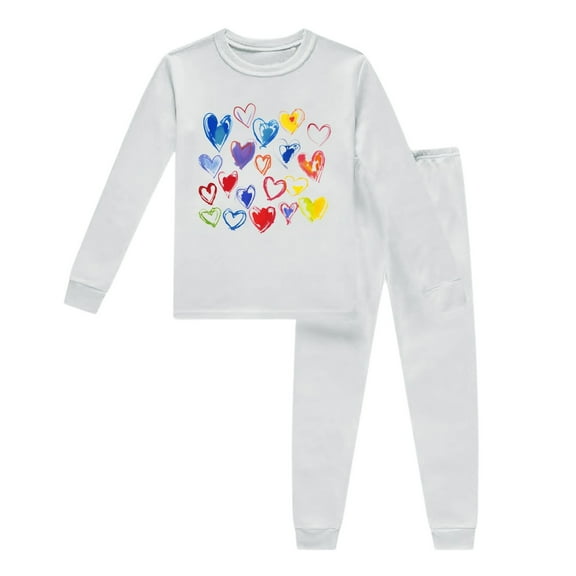 Hiijoy Toddler Girls Hearts Print Long Sleeve Top Pants Pajamas Sleepwear Set, Sizes 2-9