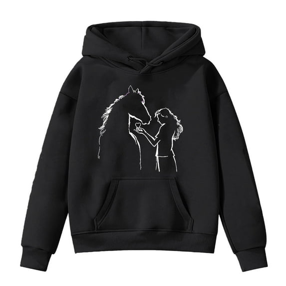Hiijoy Toddler Girls Hoodie Horse Print Pullover Hooded Sweatshirt Kids Graphic Hoody