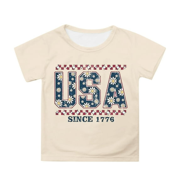 Hiijoy Toddler Girls Independence Day T Shirt Short Sleeved 4th of July T-Shirt, Sizes 3-13