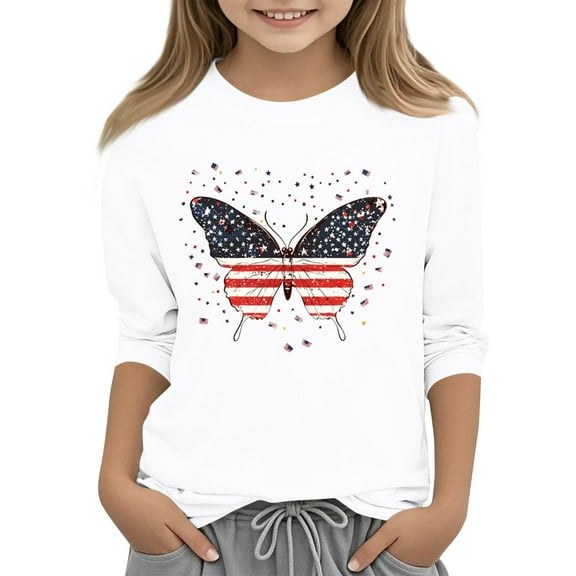 Hiijoy Toddler Girls Independence Day Tshirt 3/4 Sleeve Crew Neck T Shirt Graphic Tee